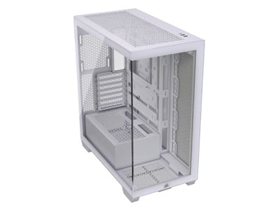 ピラーレスPCケースのキモとなる、斜めからの外観