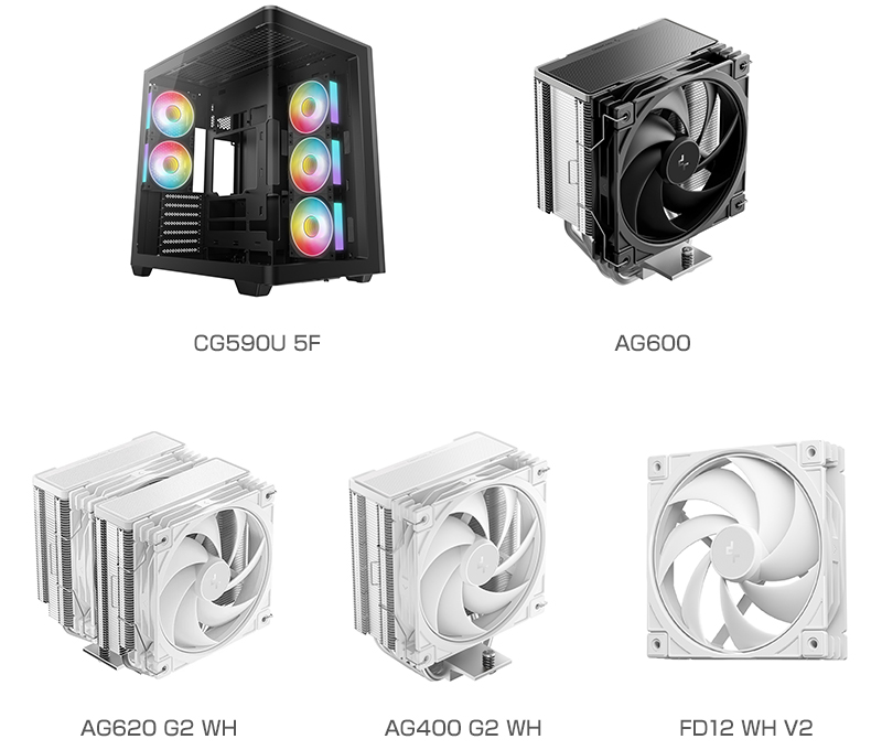 DeepCool CG590U 5F、AG600、AG620 G2 WH、AG400 G2 WH、FD12 WH V2 製品画像