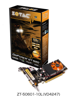 ZOTAC GeForce GT520 1GB DDR3 PCIE LP 製品画像