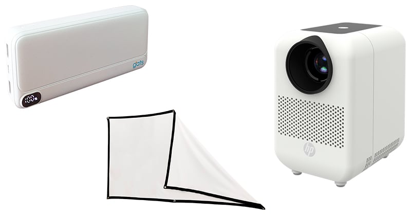 すぐに使えるモバイルバッテリーとスクリーンを付属